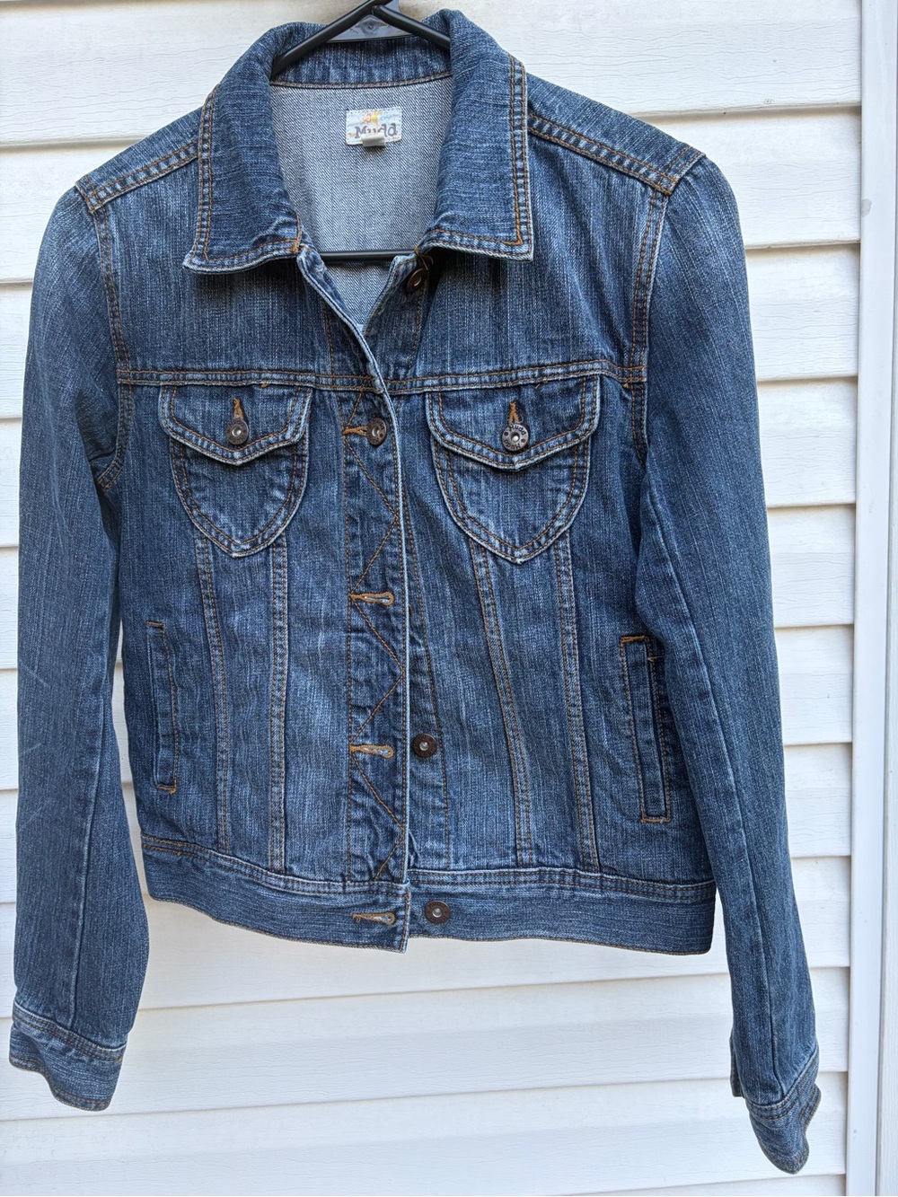 Mudd Y2K Denim Jean Jacket Women’s Small Distressed Medium Wash
